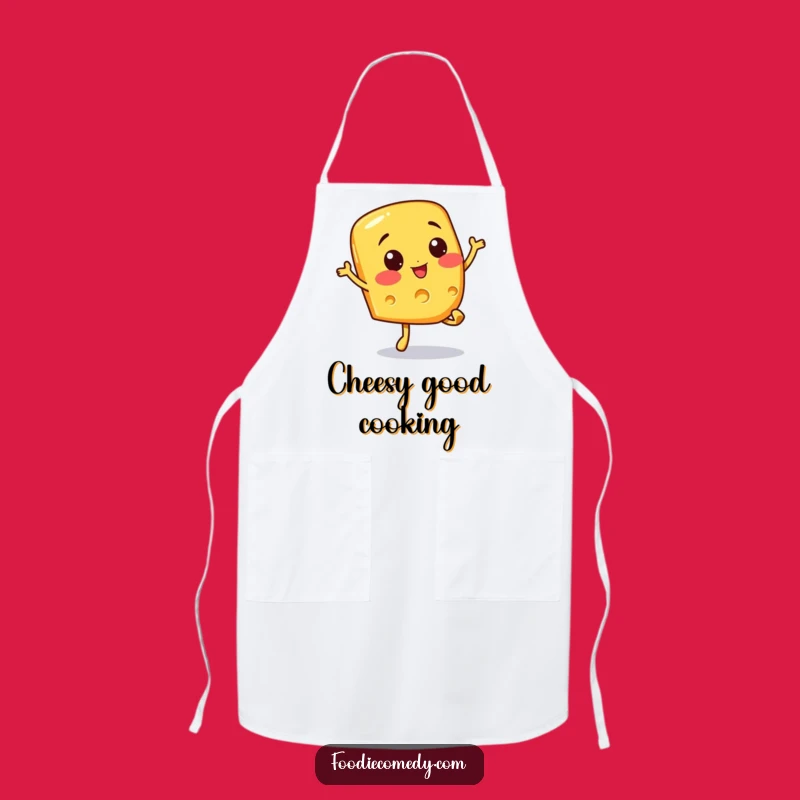 Funny Cheesy Hop Apron - Cheerful Cheese Slice Doing a Bouncy Hop Kitchenware