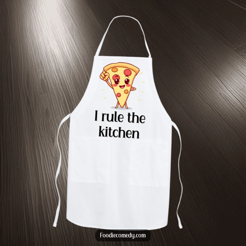 Funny pizza slice hero apron for cooking, featuring a proud pizza character ready for kitchen adventures.