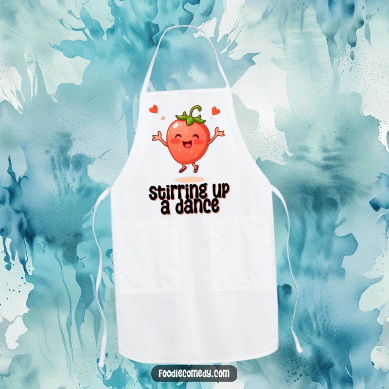Funny Strawberry Folk Dance Apron: A strawberry doing folk dance makes this a humorous and practical kitchen accessory.