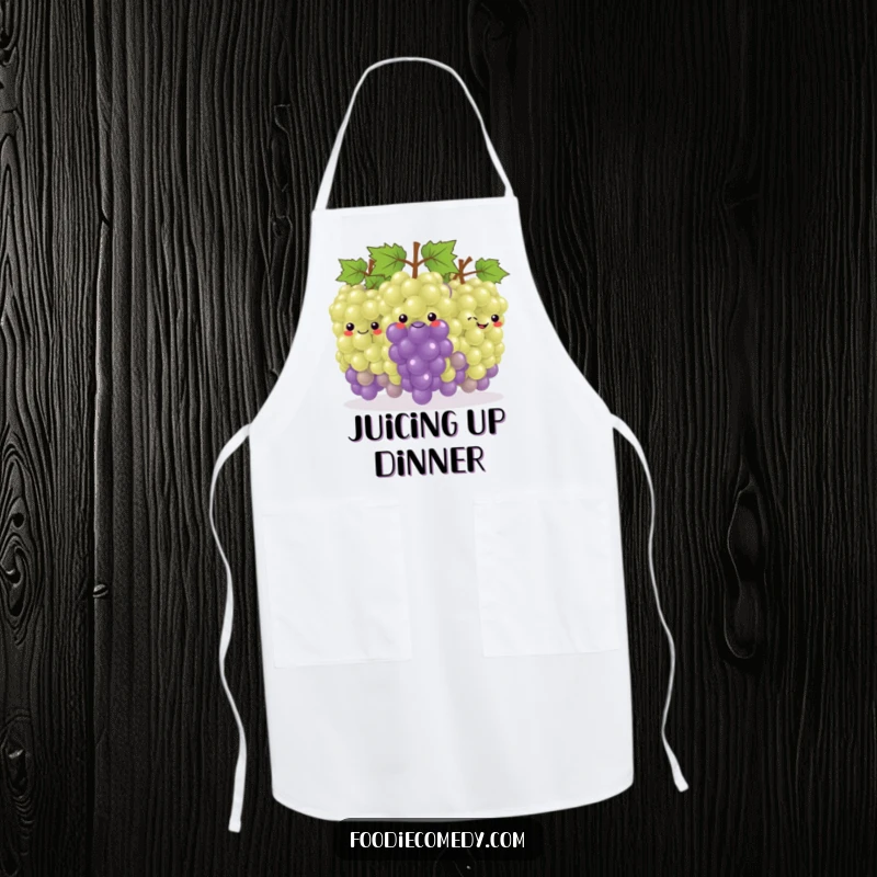 Funny Grape Kitchen Apron: A fun apron featuring a happy bunch of grapes in a conga line, perfect for a festive cook.