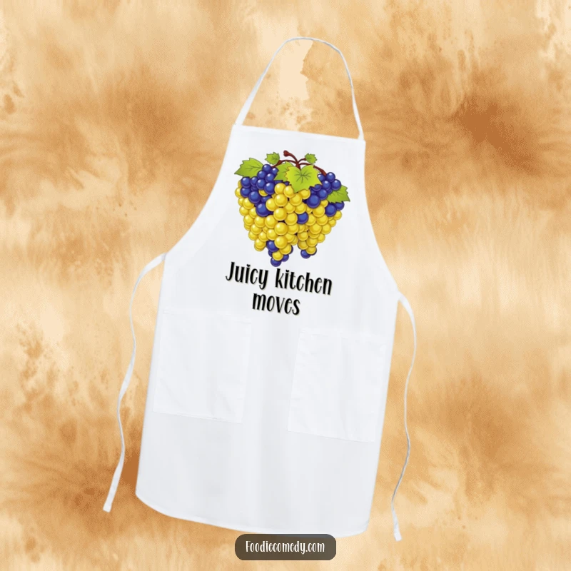 Funny cooking apron with a graphic of a bunch of grapes in a synchronized sway, perfect for a fun and clean culinary experience.