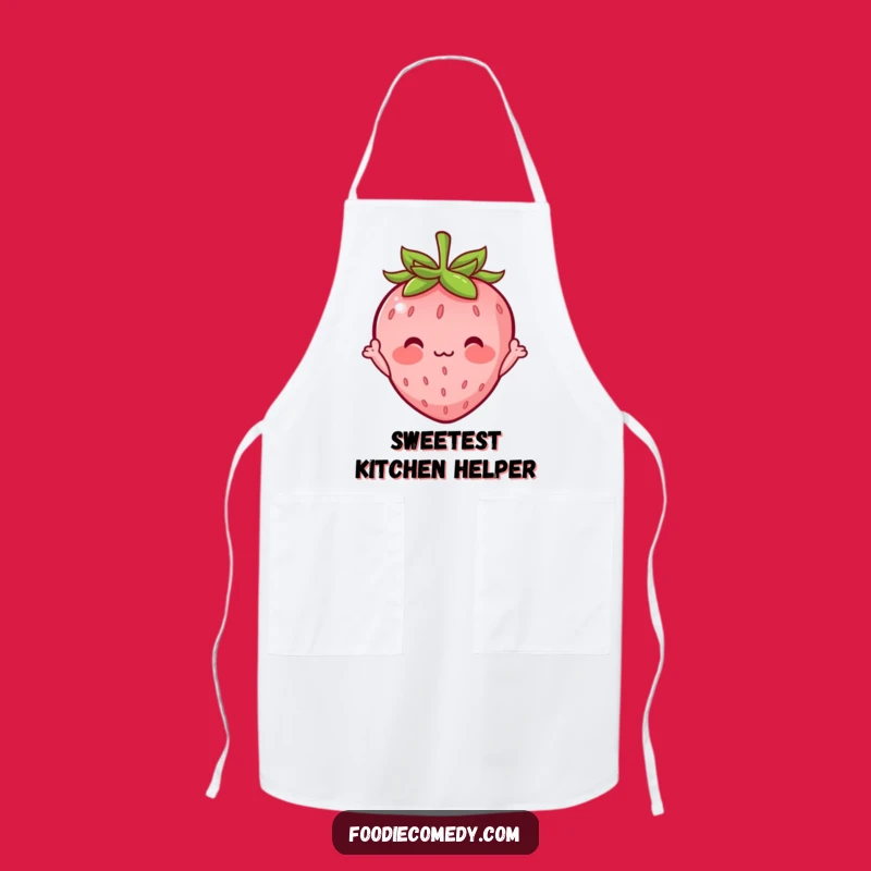 Funny Shy Strawberry Apron: Cute Waving Character Kitchen Gift