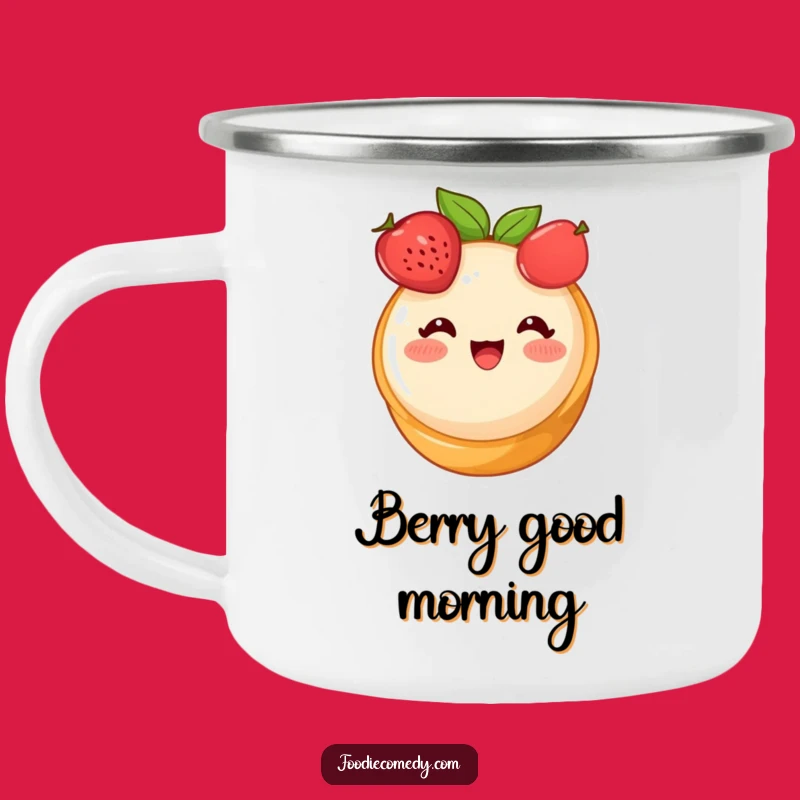 Funny Blushing Fruit Tart Camping Mug - Cute Dessert Cartoon Outdoor