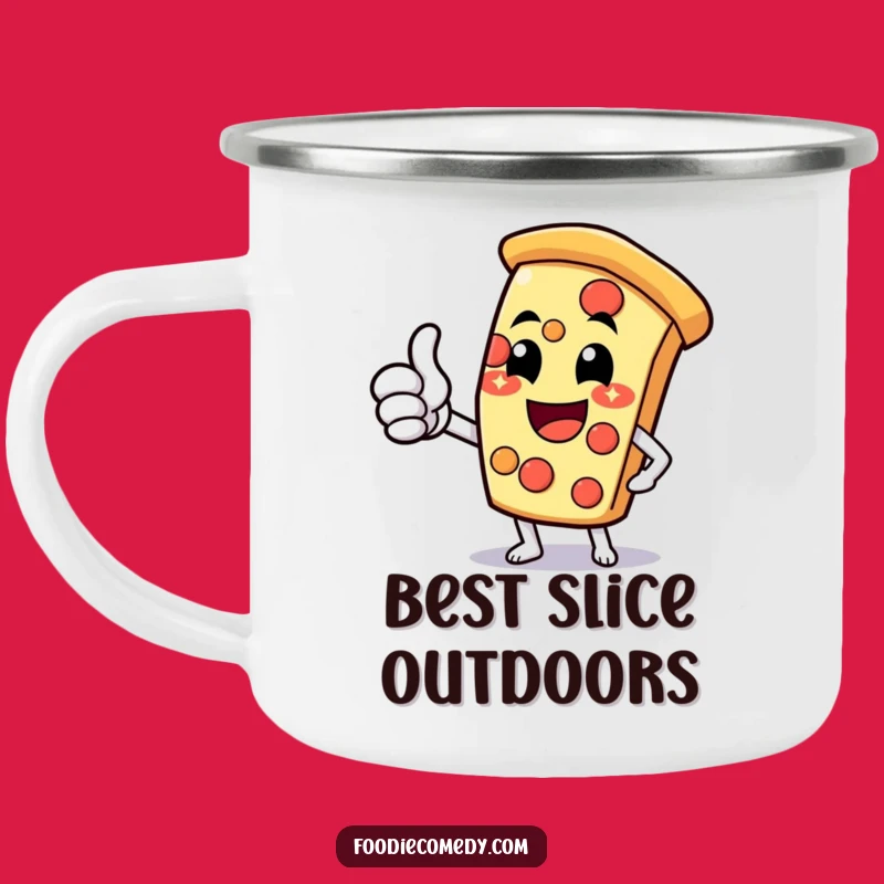 Funny Pizza Slice Thumbs Up Camping Mug: Sip with Cheesy Cheer Outdoors!
