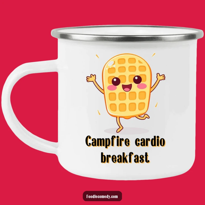 Funny Happy Waffle Aerobics Camping Mug - Energetic Outdoor Breakfast