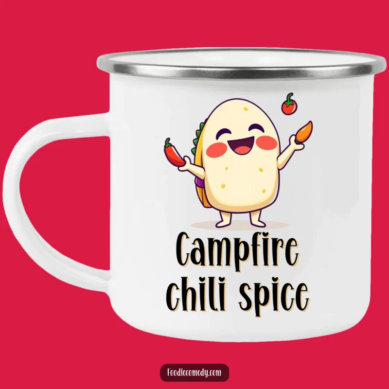 Funny Taco Camping Mug: Juggling Chili Enamel Cup, Humorous Spicy Outdoor Gift