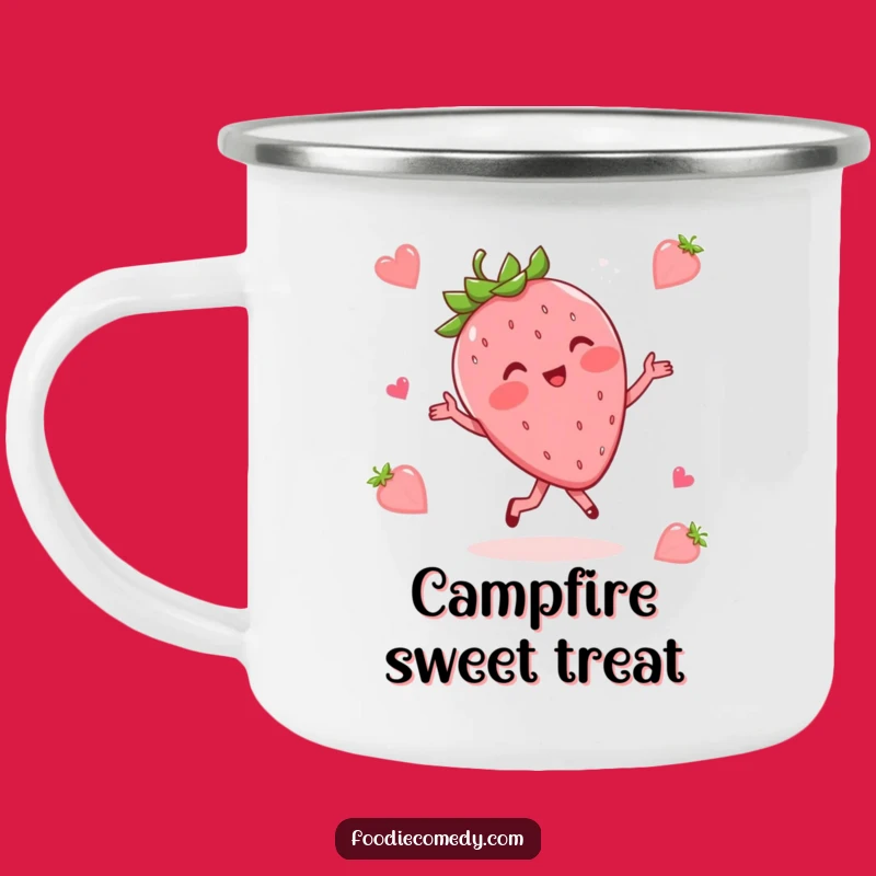 Funny Strawberry Waltz Camping Mug: Blushing Fruit Dance - Humorous Outdoor Gift