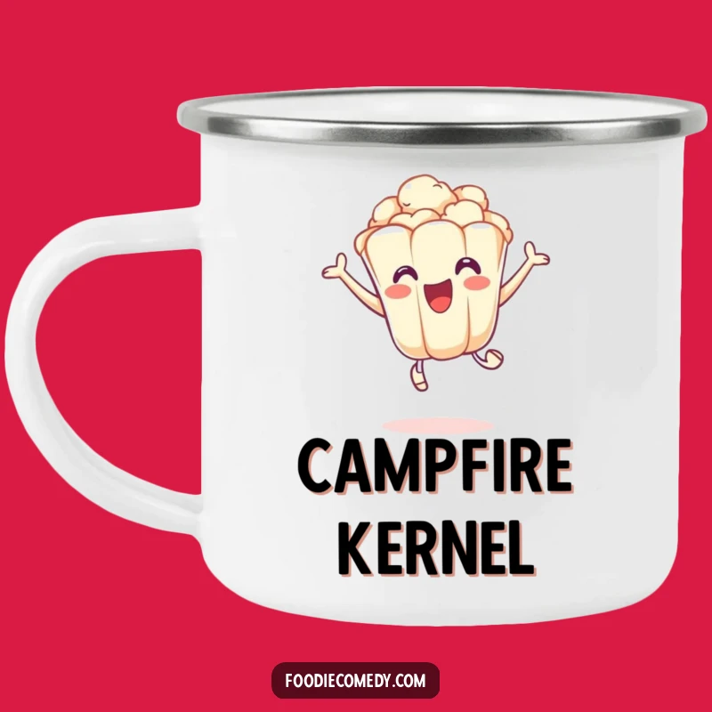 Funny Popcorn Leap Camping Mug: Excited Kernel Fun - Humorous Outdoor Gift