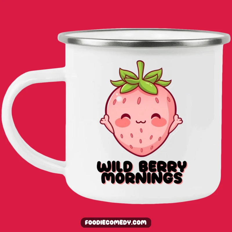 Funny Shy Strawberry Camping Mug: Durable Waving Character Camp Gift