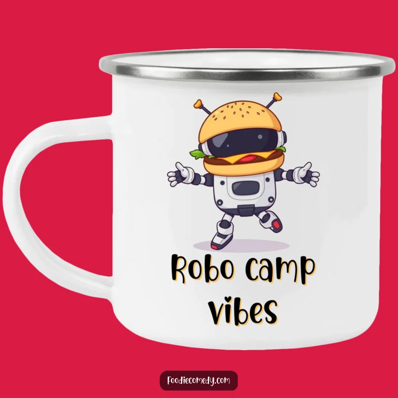 Durable Funny Burger Robot Dance Camping Mug: Adventure-Ready Tech Humor