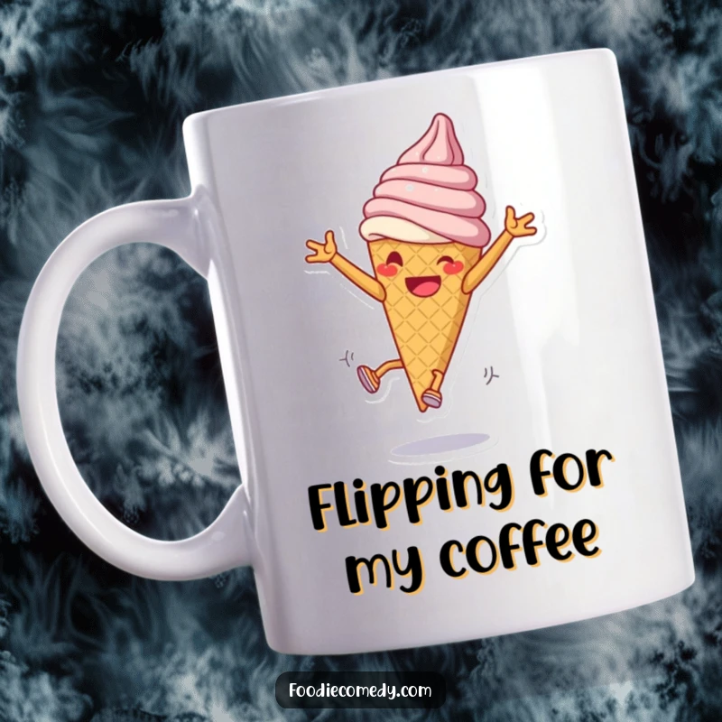 Funny Ice Cream Cartwheel Mug: A grinning ice cream cone performs energetic cartwheels, bringing dessert delight.
