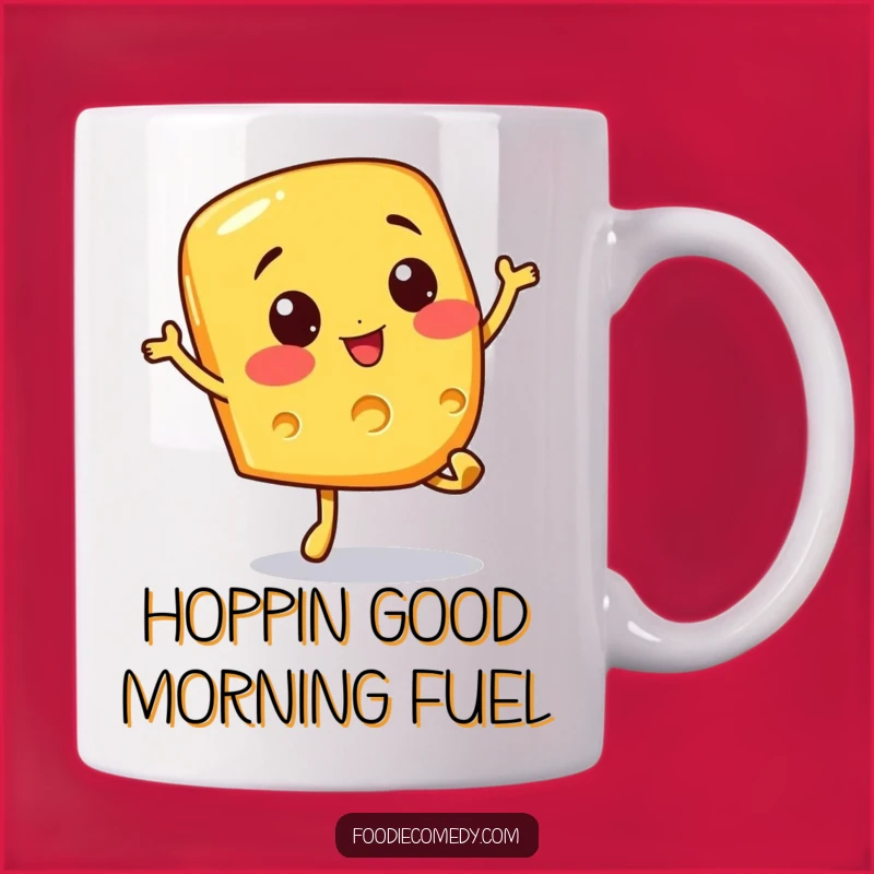Funny Cheesy Hop Mug - Cheerful Cheese Slice Doing a Bouncy Hop Gift