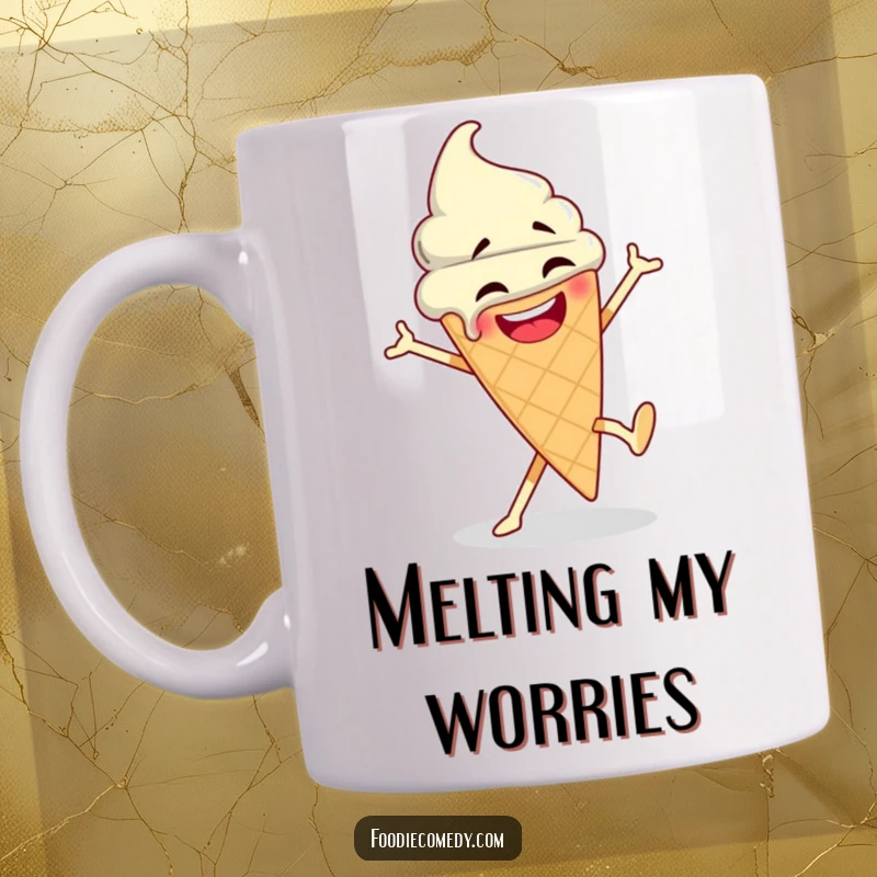 Funny Ice Cream Breakdance Mug: A goofy ice cream cone in a dynamic breakdancing pose, dripping with joy and energy.