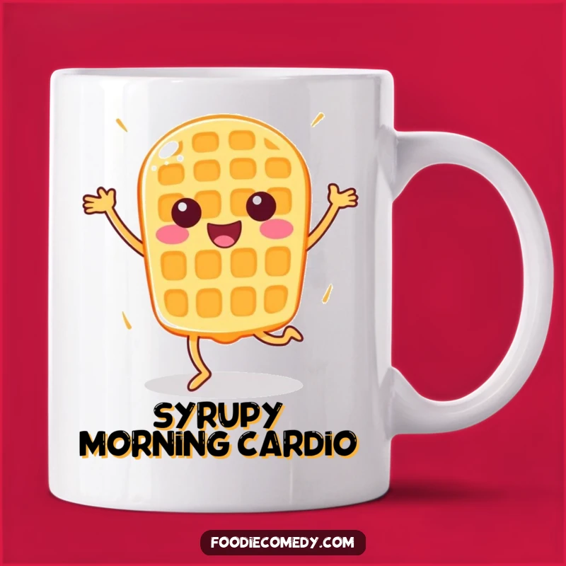 Funny Happy Waffle Aerobics Mug - Energetic Breakfast Food Gift