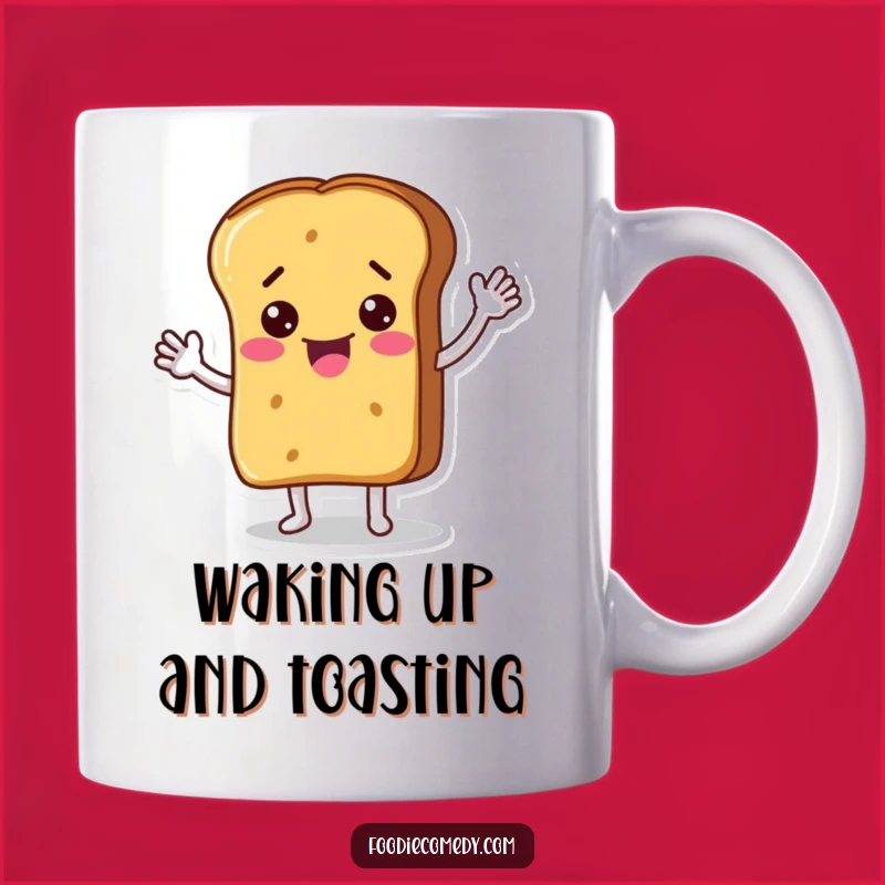 Funny Bread Loaf Waving Mug: Energetic Character Design for a Hilarious Gift