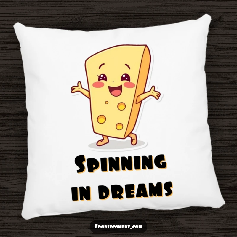 Funny cheese wedge character breakdancing on a soft pillow, ideal for adding cheesy comfort and humor.