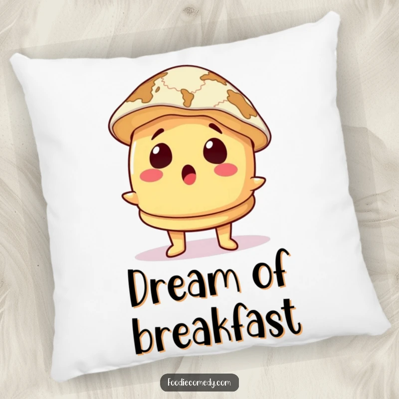 Funny Pillow: A surprised pancake character wears a map as a hat, offering soft comfort and a whimsical touch of adventure.