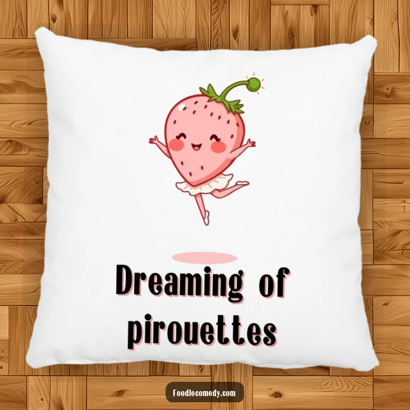 Funny Strawberry Ballet Pillow: A soft, decorative pillow featuring a charming strawberry ballerina in a graceful pose.