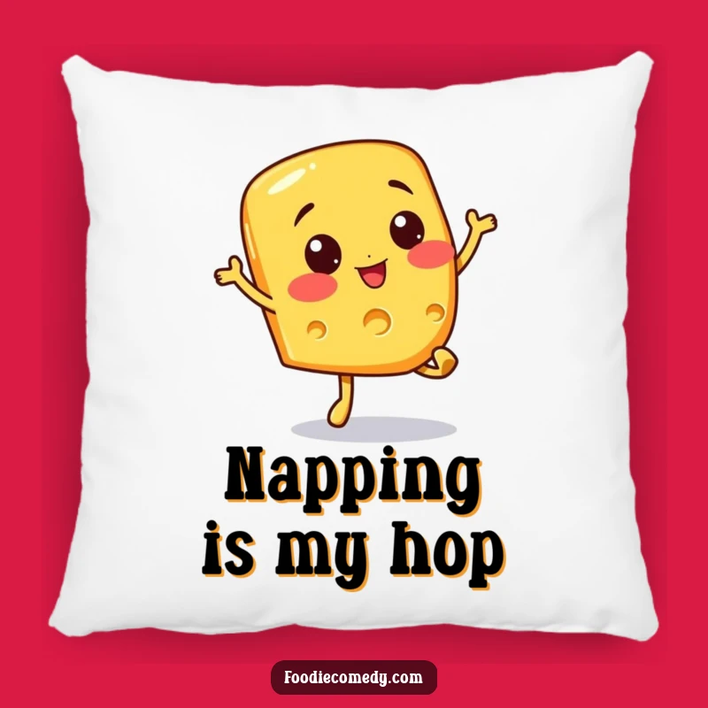 Funny Cheesy Hop Pillow - Cheerful Cheese Slice Doing a Bouncy Hop Cushion