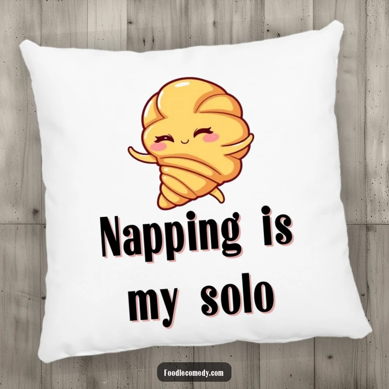 Funny croissant pillow, a winking pastry performing an elaborate flamenco swirl, bringing comfort and comedic flair to any room.