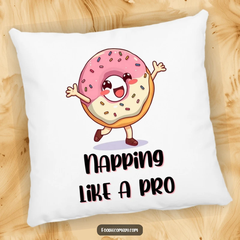 Funny Donut Pillow: A soft pillow displaying a cheerful donut breakdancing, perfect for adding humor and sweetness to home decor.