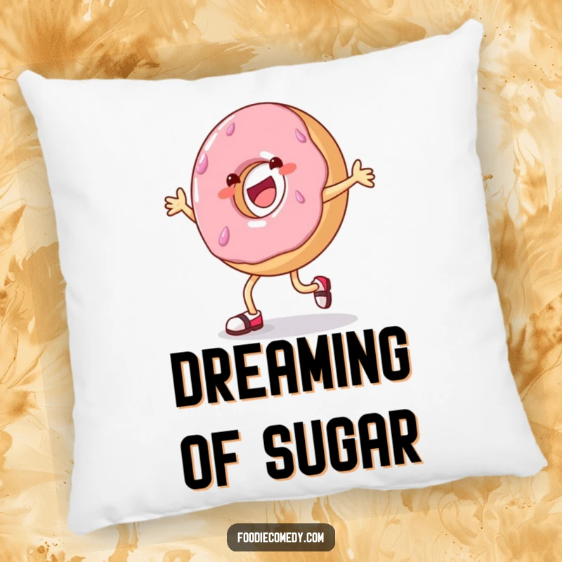 Funny donut tap dance pillow, cheerful donut character dancing, comfortable and decorative cushion.