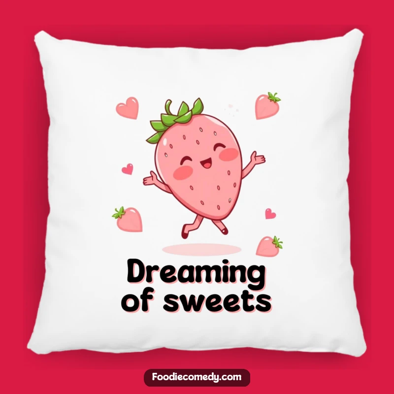 Funny Strawberry Waltz Pillow: Blushing Fruit Dance - Cozy Humorous Accent