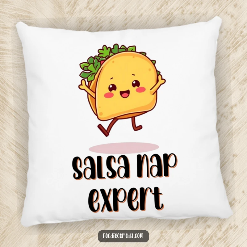 Funny Taco Pillow: A taco character with legs dances the salsa, adding festive charm to any room.
