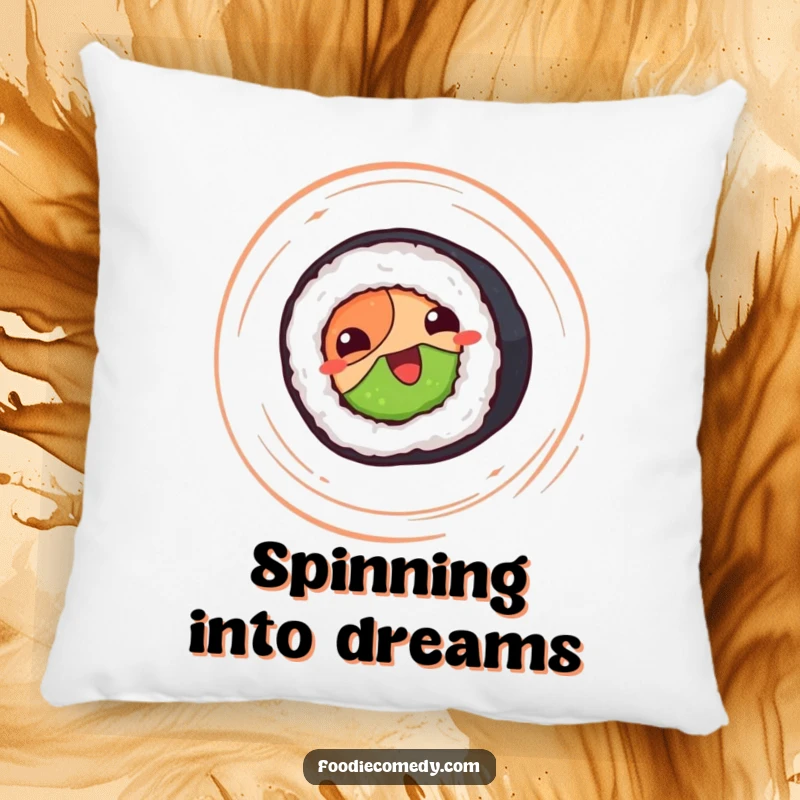 Funny sushi roll pillow, happy sushi roll spinning, comfortable and decorative cushion.