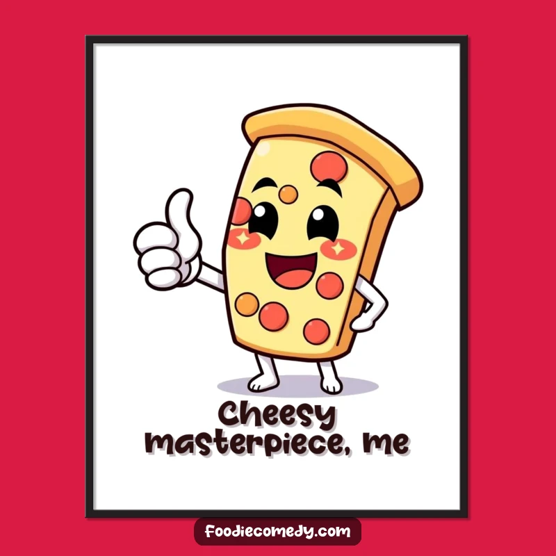 Funny Pizza Slice Thumbs Up Digital Art: Instant Cheesy Cheer for Your Space!