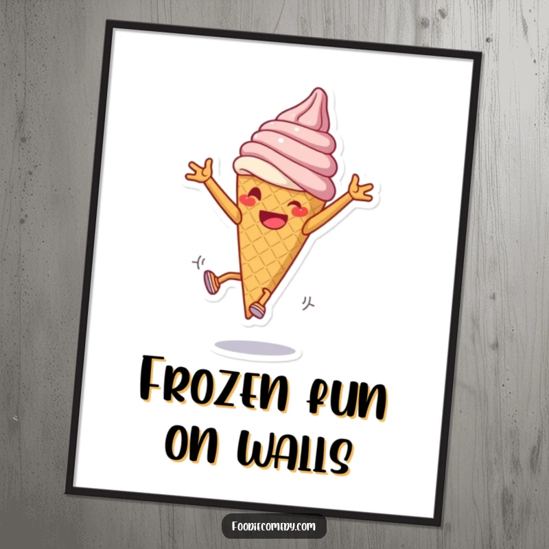 Funny Ice Cream Cartwheel Digital Art Print: A cartwheeling ice cream cone offers whimsical and humorous printable decor.