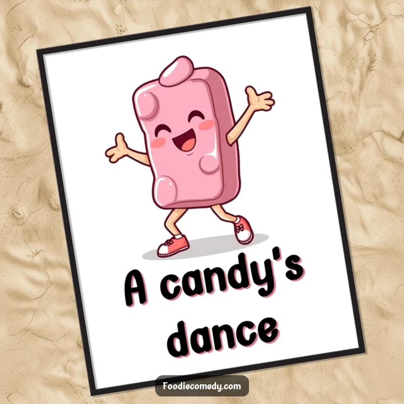 Funny digital art print of a happy candy executing a breakdance move, ready for immediate printing and energetic display.