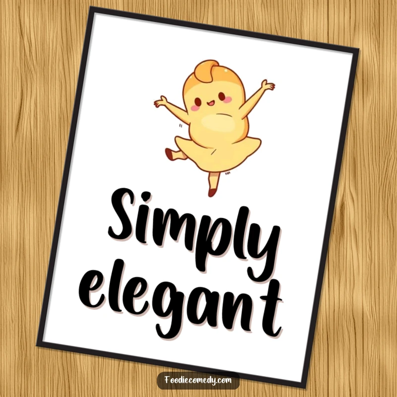 Funny digital art print of a croissant character in a ballet leap, offering a high-resolution, downloadable image full of elegant, playful energy. A perfect funny gift for art lovers.