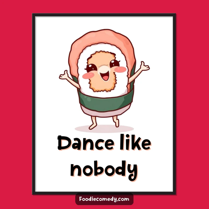 Funny Sushi Roll Groovy Dance Digital Art: Printable Humorous Food Illustration