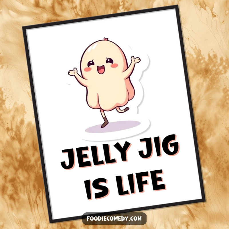 Funny Jelly Digital Art Print: A wobbly jelly character dances a jig, perfect for instant playful decor.