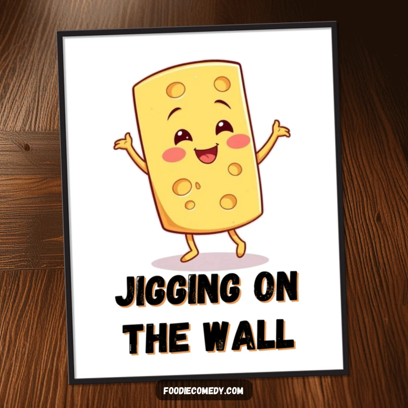 Funny Cheese Jig Digital Art Print: A jigging cheese wedge offers quirky and humorous printable decor.