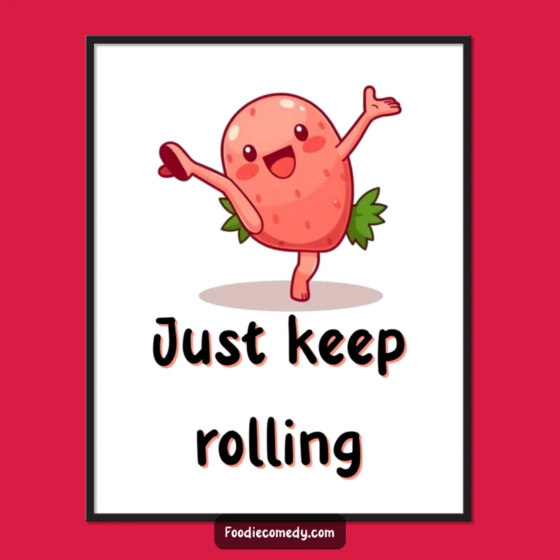 Funny Strawberry Cartwheel Digital Art: Printable Humorous Fruit Character Illustration