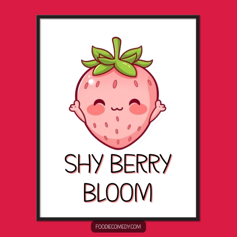 Funny Shy Strawberry Digital Print: Adorable Waving Character Decor Gift