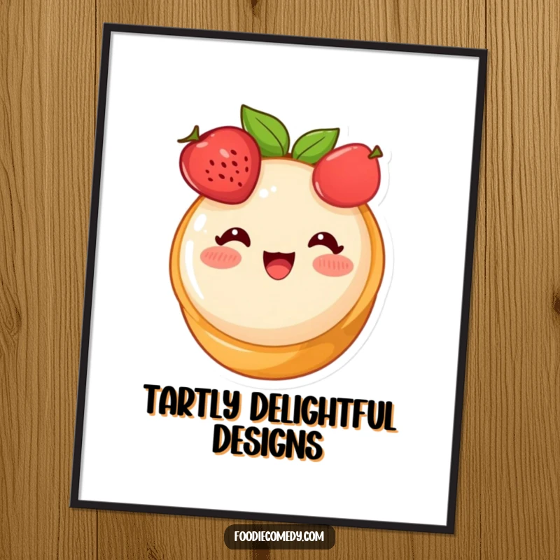 Funny fruit tart digital art, a cute dessert character blushing adorably, full of sweet charm.