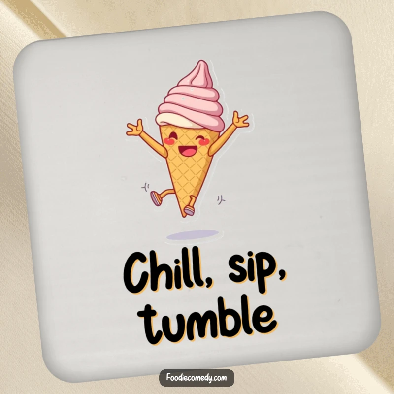 Funny Ice Cream Cartwheel Coaster: A cartwheeling ice cream cone provides humorous and practical surface protection.