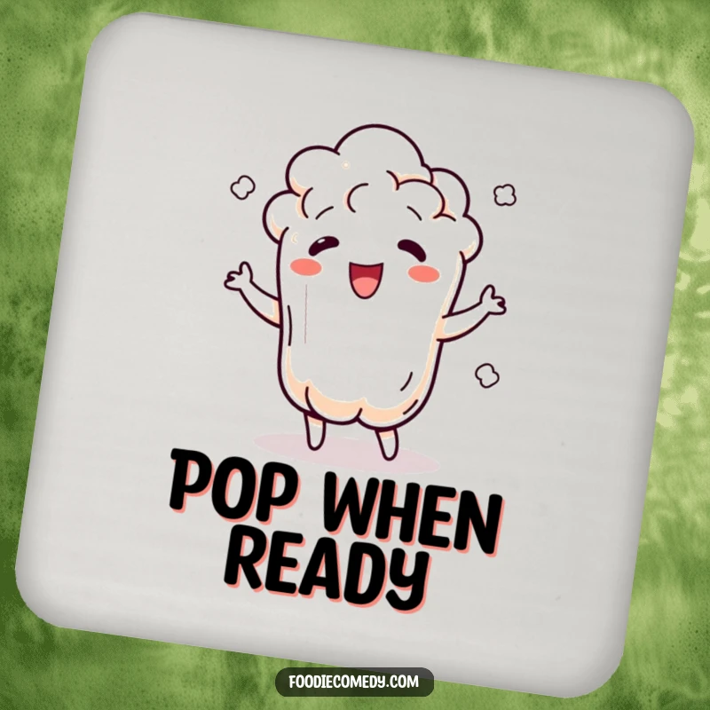 Funny popcorn coasters featuring a dancing popcorn kernel popping and jiggling with rhythm, protecting surfaces with fun.