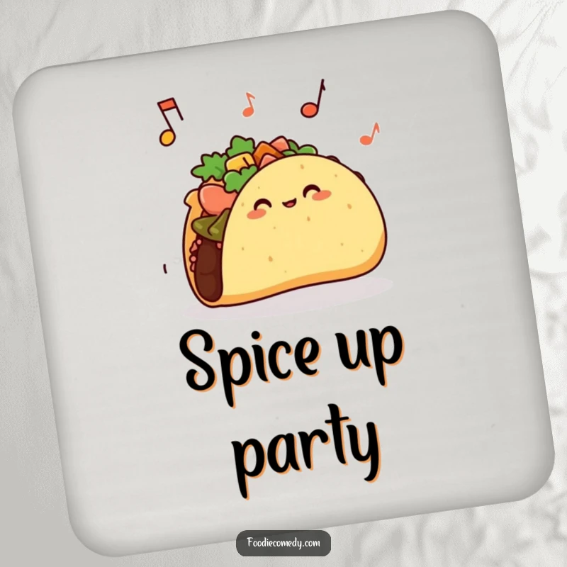 Funny taco coaster set featuring a taco shell jiggling rhythmically, adding humor to beverage service.