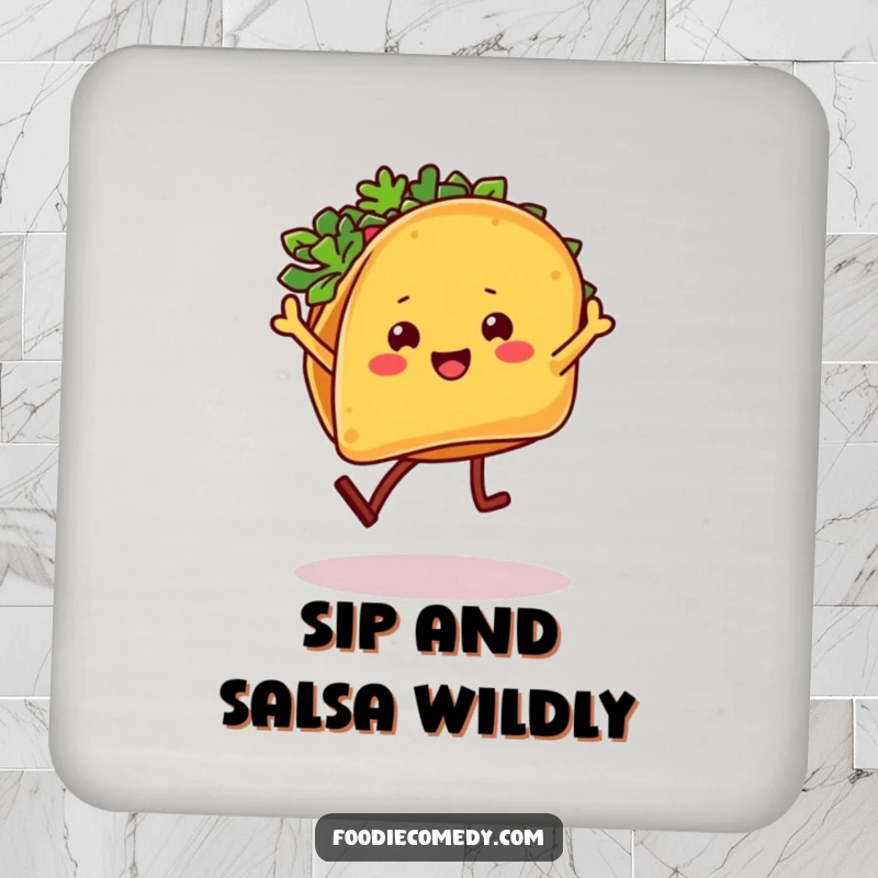 Funny Taco Coaster: A taco with legs dances the salsa, adding festive flair to any table.