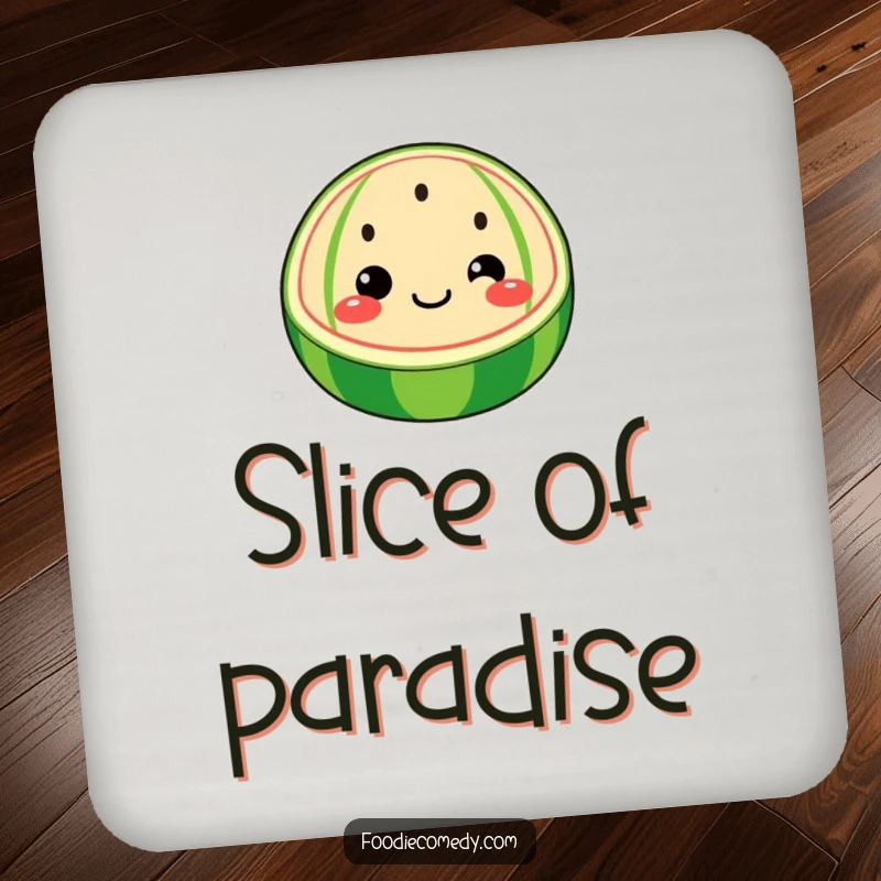 Funny watermelon coasters featuring a whimsical watermelon slice with a face wiggling its seeds, protecting surfaces with charm.