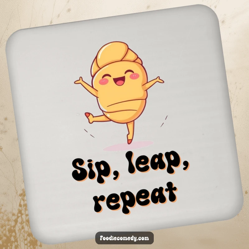 Funny Giggling Croissant Coaster: A pastry in a ballet leap provides humorous and practical surface protection.