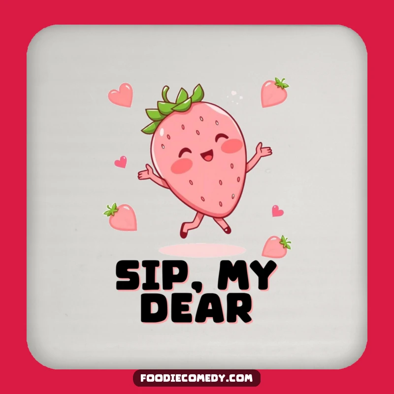 Funny Strawberry Waltz Coasters: Blushing Fruit Dance - Humorous Table Gift