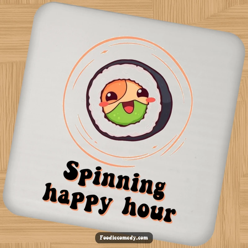 Funny sushi roll coasters, happy sushi roll spinning, protecting tables, set of four.