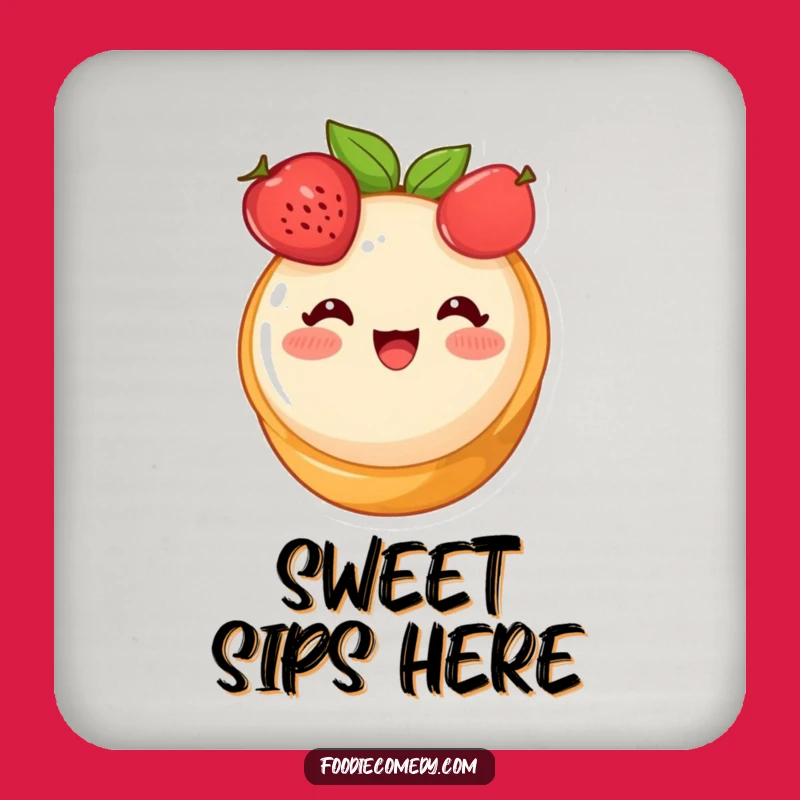 Funny Blushing Fruit Tart Coasters - Cute Dessert Cartoon Set