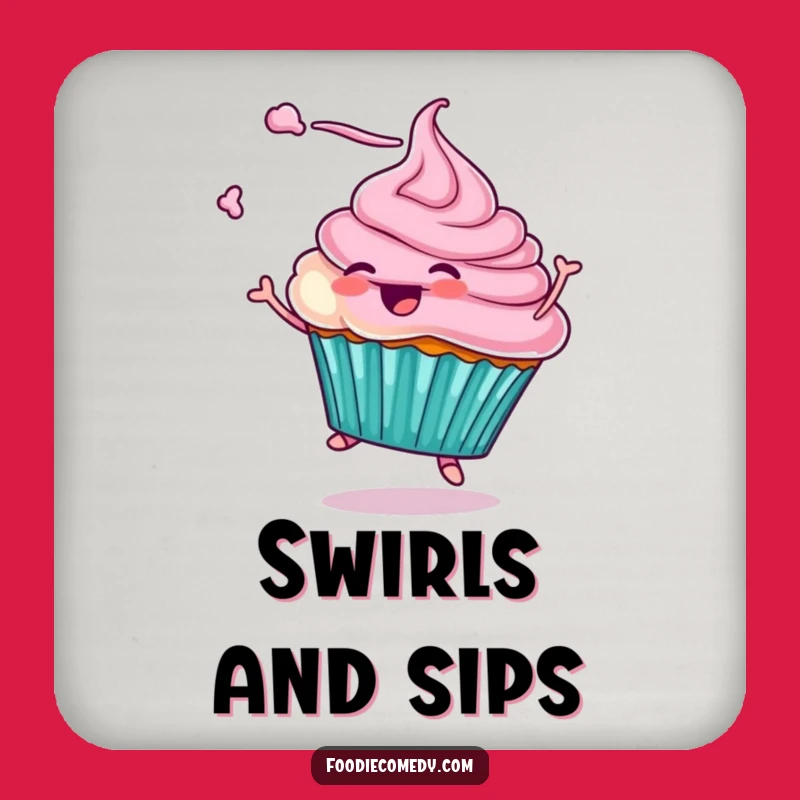 Funny Cupcake Twirling Drink Coaster: Protect Surfaces with Humorous Dessert Art