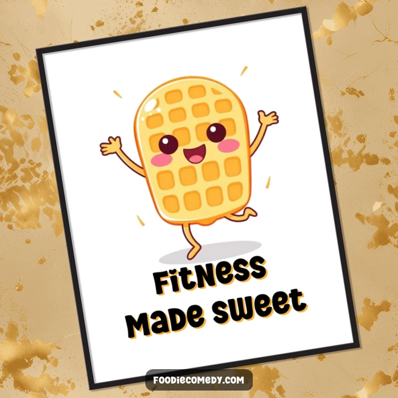 Funny Happy Waffle Poster: A waffle performing an energetic aerobic routine, adding fun wall decor.